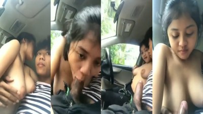 Hot bf enjoying his friend's Gf outdoor blowjob in car